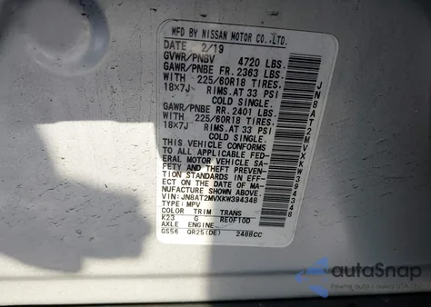 2019 Nissan Rogue Sv from USA, damaged, VIN JN8AT2MVXKW394348